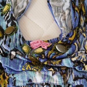 stylish blue patterned midi dress with embellishments